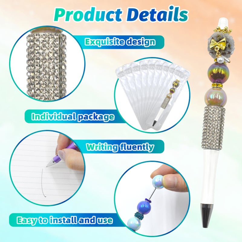 DASTTUIS 75 قطعة من مجموعة أقلام الماس القابلة للخرز DIY - 25 قلمًا بلاستيكيًا مطرزًا بحجر الراين مع عبوات وحقائب - أقلام لامعة رائعة للحرف اليدوية والطلاب والمعلمين - اللوازم المدرسية (أبيض) - Image 4